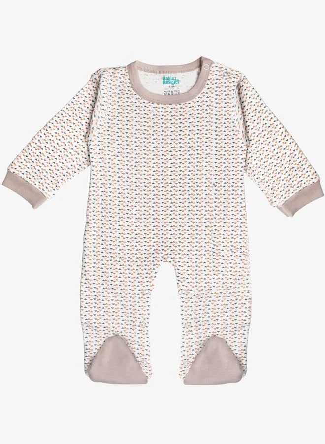 Babies Basic 5-Piece 100% Cotton Bib, Romper, Mittens, Cap and Sleepsuit Set